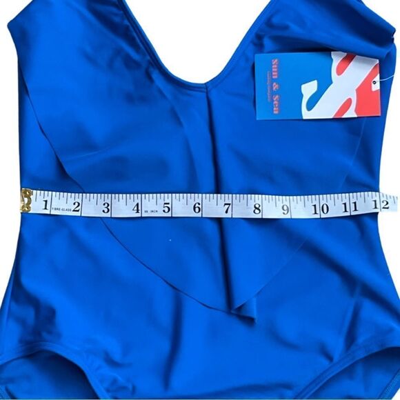 Sun and Sea | Blue Ruffle Halter One-Piece Women XS Swimsuit NWT - Picture 9 of 11
